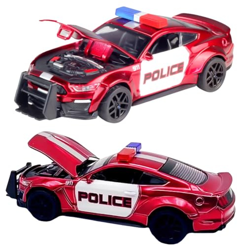 NimblusToy 1:36 Scale Alloy Police Car Model, Die Cast Metal Toy Police Car, Hood can be Opened Upon Impact, Push-Back Function, Durable Design, Realistic Details (Red)