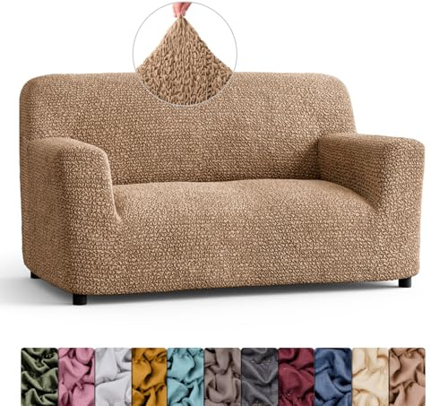 Menotti 2 Seater Couch Cover - Loveseat Slipcovers - Soft Polyester Fabric Settee Sofa Cover - Stretch Elastic Stylish Furniture Protector for pets - Sofa Cover - Microfibra - Latte (2 Seater)