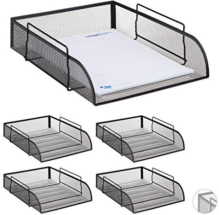 5 x stapelbare Dokumentenablage, Büro Briefablage aus Metall für DIN A4, Schreibtischablage BxT 26x33,5cm, schwarz