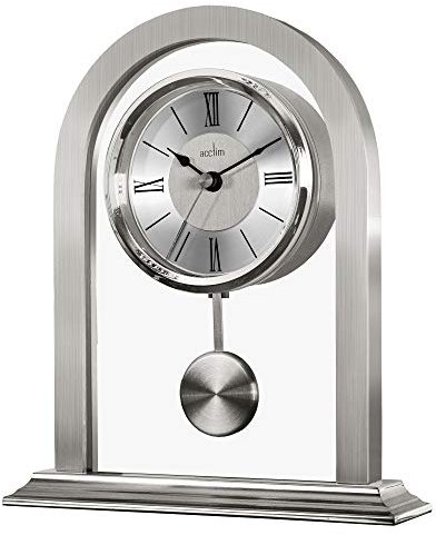 Acctim Colney Pendulum Mantel Clock Quartz Brushed Metal & Glass Energy Efficient Movement Silver