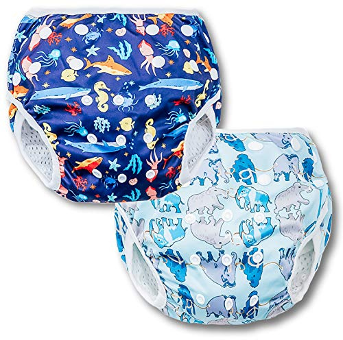 Joyo roy Reusable Swim Diapers 2pcs Snap One Size Toddler Swim Diaper Reusable Size 5 Easy-Wash Baby Boys Waterproof Diapers for Swimming Diaper Size 4 Baby Beach Essentials for Swimming Lessons