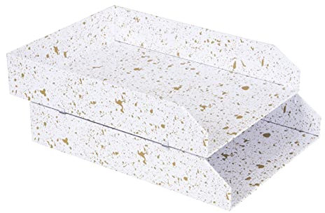 BIGSO Hakan 2er-Set Briefablage für den Schreibtisch – stapelbare Ablagefächer für Briefe, Dokumente usw, – Ordnungssystem aus Faserplatte mit Papier – Gold gesprenkelt