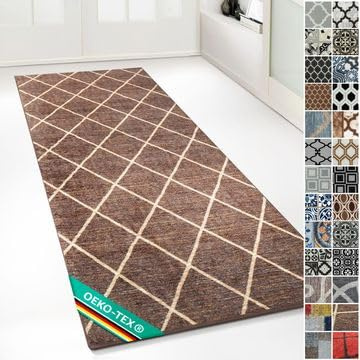 Floordirekt - Alfombra de lazo para cocina, pasillo y sala de estar - Ornamento Vintage Oriental - 80 x 350 cm - Marrón
