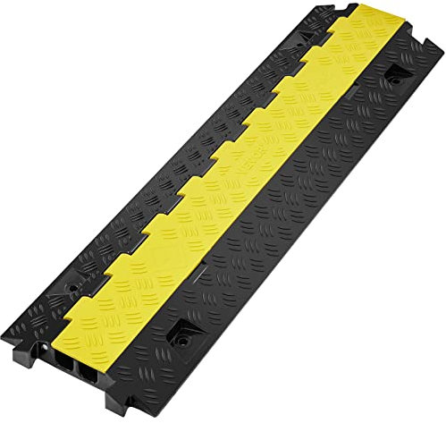 VEVOR Rampa de Protección de Cable 1 Pieza 2 Vías Canaleta Pasacables de Suelo 3,05 x 2,79 cm Protector de Cables de TPU y TPR Carga de 10,000 kg/eje Cubiertas de Suelo para Cables Negro y Amarillo
