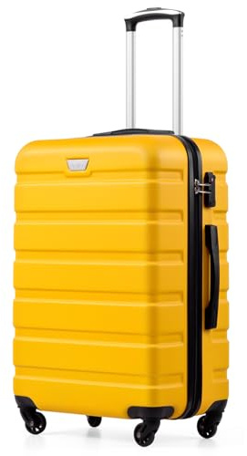 COOLIFE 24 Inch Medium Suitcase for Holiday Travel, Cruises and Studying Abroad, ABS+PC, Lightweight Durable Luggage with 360° Spinner Wheels, YKK Zipper, Telescopic Handle, TSA Lock, Lemon Yellow