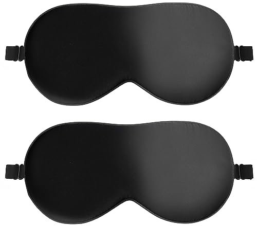 Quelcc Sleep Mask, 2 Pack Silk Eye Mask, Soft Eye Mask for Sleeping, Light-Blackout Design, with Adjustable Strap, for Night, Travel, Nap (Black)