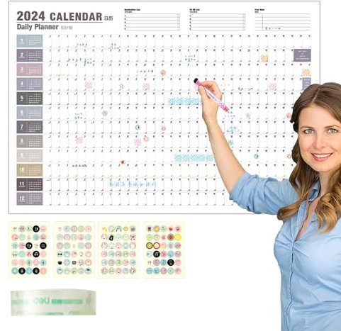 365 dagskalender 2024 Vägg, 2024 helårskalender En sida - Affischkalendrar för väggarbete studier, väggplanerare, 2024 årlig planerare, jan 2024 – dec 2024