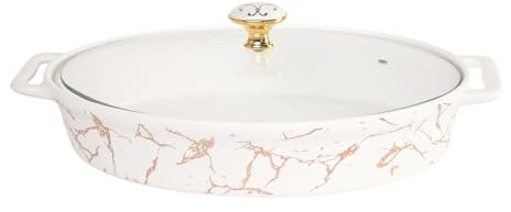 jinsongdafa Porcelain Oval Casserole Baking Dish with Glass Lid,1000 ML Serving Soup Tureen,Chafing Dish for Buffet, food preserve Tray, Catering Casserole for Party Style