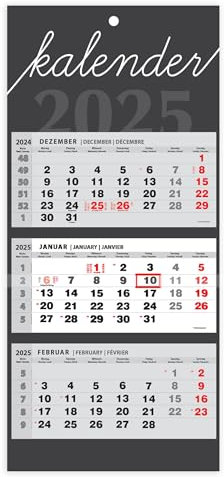 JAROGRAF Wandkalender 2026 – 3-Monats-Kalender mit praktischem Wandplaner für effiziente Jahresplanung, Feiertage, Schulferien und wichtige Termine (Grau) Dreimonatskalender