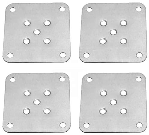 Paquete de 4 placas de montaje planas, 80 x 80 mm, soporte de fijación resistente/abrazadera para estante de muebles, soporte recto para sofás, sofás, sillas y asientos (9 agujeros)