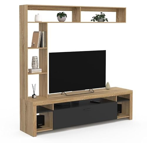 IDMarket - Ensemble Meuble TV et étagères 170 cm Malo Bois et Placard Noir