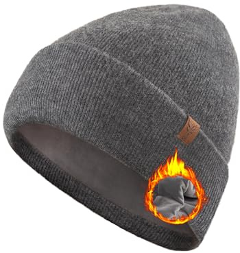 TRENDOUX Gorro Lana Elástico Invierno Mujer, Gorra Vuelta Grueso Termico Forro Suave, Ideal Desplazamientos Diarios Correr Alpinismo Hacer Senderismo - Gris