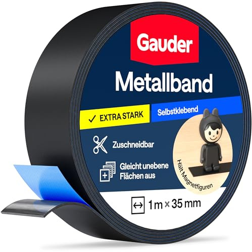 GAUDER Nastro metallico autoadesivo - Banda magnetica per magneti e figurine Tonie® & scaffali - Nastro ferro per fai-da-te e organizzazione (1 m x 35 mm - nero)