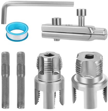 Gängverktygssats för PVC Rör, Kolstål 1/2” och 3/4” Integrerat Gängverktyg för Invändig och Utvändig Rörledning med Utdragare Vevstångsnyckel Skruvar Rå Tejp