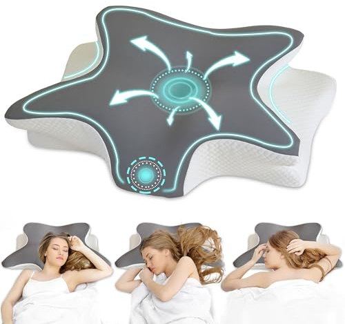 Bokyo Orthopädisches Memory Foam Nackenkissen & HWS Nackenstützkissen – Ergonomisches Schmetterlingskissen für Seitenschläfer & Rückenschläfer – Bei Nackenschmerzen, Höhenverstellbar & Waschbar