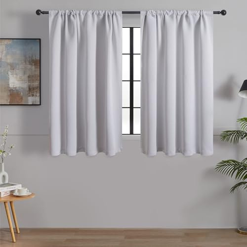 MRTREES Fönstergardiner ogenomskinliga korta, moderna fönster kök vardagsrum bistrogardin set om 2 stycken H 45 x B 60 cm, köksgardiner, vattenavvisande, kort gardin, liten med stånggenomföring av vit