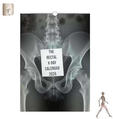 Calendario de rayos X rectal 2026, Calendarios temáticos con imágenes de rayos X médicas inquietantes y divertidas, Planificador de arte esqueleto con 12 ilustraciones divertidas diferentes