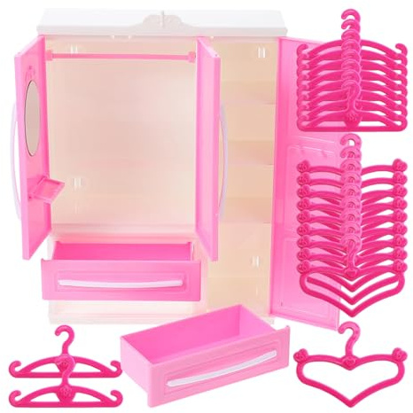 HOOTNEE Ensemble Armoire de Poupée Abs 21 Pièces avec Portant à Vêtements et Cintres Miniatures Décor Miniature pour Maison de Poupée Meuble Rangement pour Vêtements de Accessoire Chambre