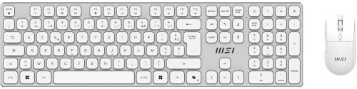 MSI Forge K210 Wireless Combo White FR Ensemble Clavier + Souris sans Fil - AZERTY, Disposition FR, Scissor Switches, Low-Profile, 2,4 GHz, 120 h, Rechargeable, USB 2.0 - Souris Optique 1600 DPI