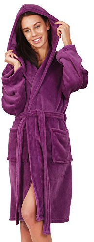 DecoKing Peignoir XS Court Femme Homme Unisexe à Capuchon Robe de Chambre Micro-fibre Douillette Moelleuse Polaire Violet Robby