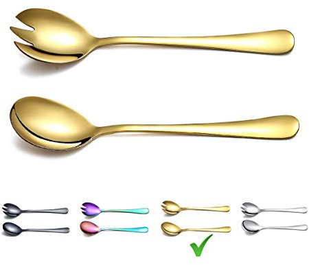 Berglander Juego de Servidor de Ensalada Dorado, Juego de Servir Ensalada de Acero Inoxidable con Chapado en Oro de Titanio, servidores de Ensalada, Cuchara de Ensalada