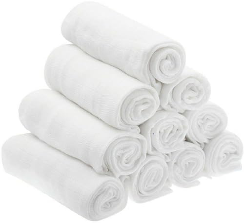 Sasma Home - Grandi quadrati in mussola per bambini, 100% cotone naturale morbido e naturale, 100 x 70 cm, morbidi panni in mussola, coperta per fasciare in mussola (confezione da 10)