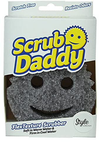 Scrub Daddy Original Esponja Scrub Daddy, Estropajo Cara Sonriente Limpieza Anti-Rayaduras, Esponja Lavable Antibacteriana y Reutilizable para Cocina y Baño, con Tecnología Flextexture - Gris