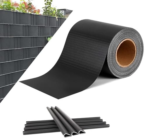 UISEBRT T Rollo de Tiras de protección Visual de PVC, 35 m x 19 cm, con clips de fijación, Tiras Privacidad PVC Valla Privacidad Jardin para Vallas de Doble Varilla, 450 g/m², Antracita
