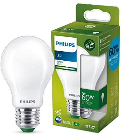 Philips LED Classic ultraeffiziente E27 Lampe (60 W), matte LED Lampe mit neutralweißem Licht, energiesparende Lampe mit langer Nutzlebensdauer, Energieeffizienzklasse A