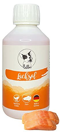 Lachsöl Hunde & Katzen Fischöl Flüssig Omega 3 & 6 Öl - Kaltgepresst, Natürliche Nahrungsergänzung für Haut, Fell, Knochen, Immunsystem, Barf Öl - Salmon Fish Oil Dogs & Cats | Billos 250ml
