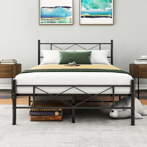VERFARM Letto singolo in metallo con rete a doghe, 120 x 200 cm, colore: nero