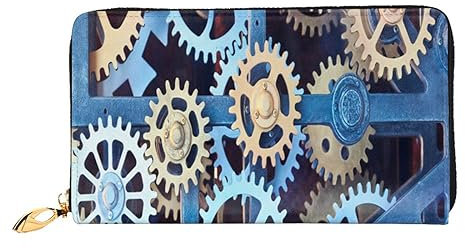 Portefeuille en cuir pour bouteille de vin, liège, raisin, porte-monnaie, pochette de rangement avec fermeture éclair, sac à main pour homme et femme, Mécanisme d'horloge, Leather wallet, Pochette à