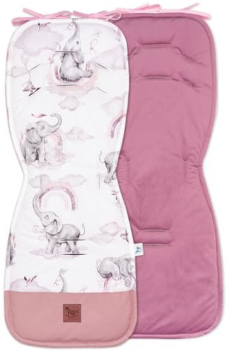 Pepi Beidseitig Sitzauflage Kinderwagen 33 x 85 cm - Sitzauflage Buggy 100% Baumwolle - Kinderwagen Einlage 6 Löcher für Sicherheitsgurte - Kinderwagen Sitzauflage Eledreams Pink mit Samt