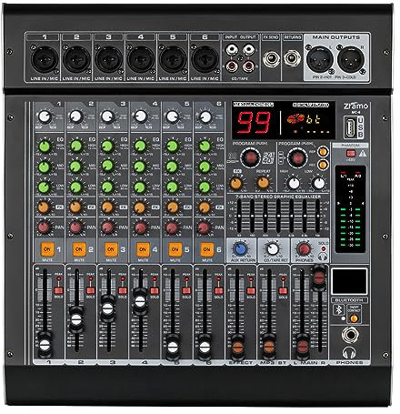 ZRAMO 8/12/16 Channel Professional and Beginners Audio Mixer Sound Mixing Console for Recording DJ Stage Karaoke w/USB Drive BT 48V Power (MC-6)