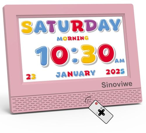 Sinoviwe Digital Alarm Clock with 7'' HD Screen, Calendar Function,It is Perfect for Kids Aged 3-18 Years Old with Remote Control and Custom Reminder Function for Birthdays