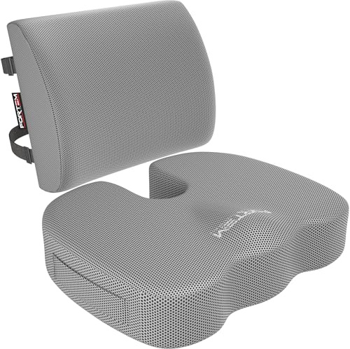 FORTEM Coccyx Cushion, Office Chair Cushion and Back Support for Office Chair, Lumbar Support Pillow, Memory Foam, Non Slip Sitting and Back Rest for Gaming, Chair Pad, XL