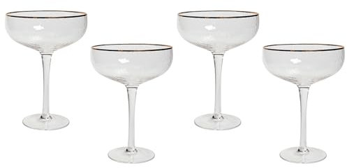 Beliani Champagnerschalen 4er Set transparent 450 ml Goldrand gehämmertes Design Topaz