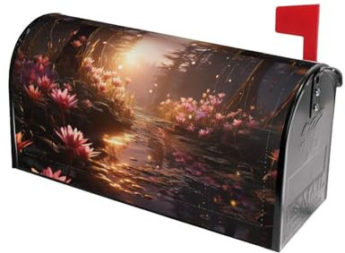 Housse de boîte aux lettres magnétique 64,8 x 53,3 cm - Motif fleurs et ruisseau - Pour décoration extérieure de jardin, cour