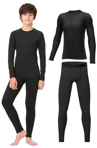 Rolimaka Kids Base Layer Set Youth Boys Compression Sets Athletic Long Sleeve Top & Tights Set Football Gym Sport Black S