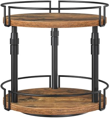 HOOBRO 2-Tier Height Adjustable Rotating Spice Rack, Lazy Susan Turntable Spice Rack, Rotating Spice Cupboard Organizer, for Kitchen Countertop, Rustic Brown EBF05TL01
