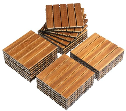 Bonnlo Garden Decking Tiles, 27 Pcs Wood Outdoor Flooring for Patio Paving Slabs Decking Squares Indoor & Outdoor 30x30cm (27 Pcs Wood)