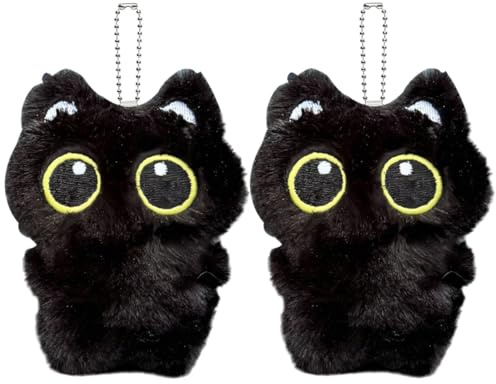 AUEFUDQ 2 Pezzi Peluche a forma di gatto nero, portachiavi in peluche a forma di gatto, ciondolo a forma di zaino in stile cartone animato, giocattolo portatile per borsa, borsa