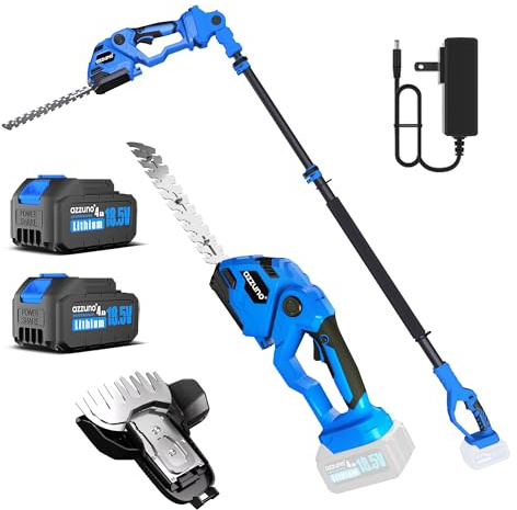 AZZUNO Pole Hedge Trimmer Cordless, 14.5FT Max Reach Electric Grass Shears Shrubbery Hedge Trimmer with 2 Packs 2.0Ah Batteries