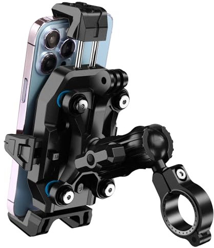 Motorrad Handyhalterung Anti-Vibration, mit 4 Stoßdämpfern, Universeller 22–32 mm Lenker, Passend für Fahrräder/Motorräder/E-Bikes, 720° Verstellbare für 5.6-7.4“ Smartphones mit Max. 13mm Dicke