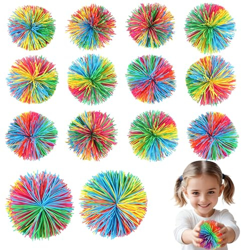 Lot de 16 balles anti-stress arc-en-ciel souples multicolores en caoutchouc pour décompression Pour enfants et adultes