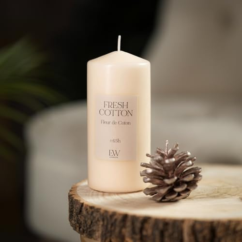 Marco Paul Scented Candle Gift Set Tea Light Small Long Burning Candles 30 Hour Burning Candle Sets Ornament Centrepiece Wedding Party Gifts (Large Pillar Candle, Fresh Cotton)