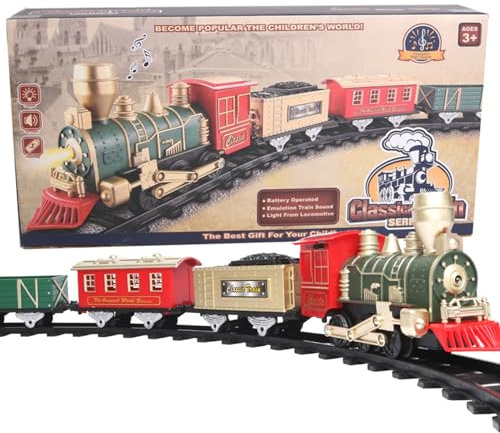 Xoeryoy Trenino di Natale con Musica e Luce Set Trenino Elettrico Set per Bambini a Batteria Albero di Natale Facile da installare per Il Compleanno dei Bambini