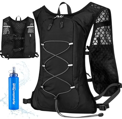 XUNIVERS Chaleco de Hidratación para Hombre y Mujer,con Bolsa 500ml,Mochila de Correr Multifunción Ligera,Running Vest con Tira Reflectante para Trail Running,Correr,Maratón,Ciclismo,Senderismo