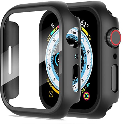 Diruite 2-Pack Screen Protector for Apple Watch SE 3/2/1 /Series 6 5 4 40mm Tempered Glass Case,All Around Hard Matte PC Protective Cover,Black,40mm