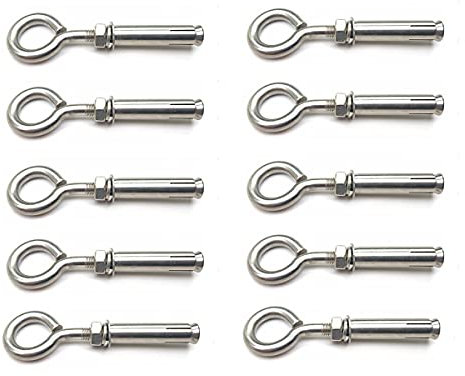 10X NUZAMAS M6 Expansionsschrauben Schrauben Geschlossener Haken 304 Edelstahl Ankerbolzen Hülsenschraube für Wandmauerwerk Beton Expansions-Hochleistungsschrauben